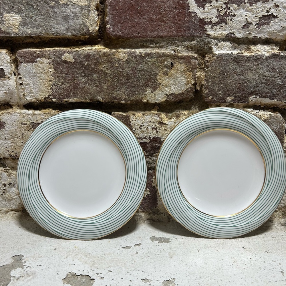 Set of 5 Nina Ricci Plasier De La MAISON green white and gold porcelain plates. - Picture 7 of 9